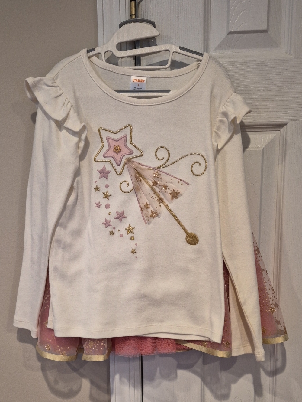 Gymboree Cream Long-Sleeve Top with Pink & Gold Star Wand